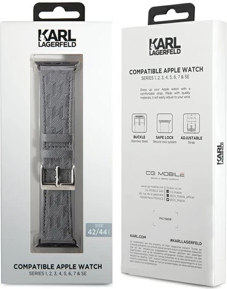Rrip për Apple Watch Karl Lagerfeld Saffiano Monogram, 42/44/45/49mm, Argjendtë