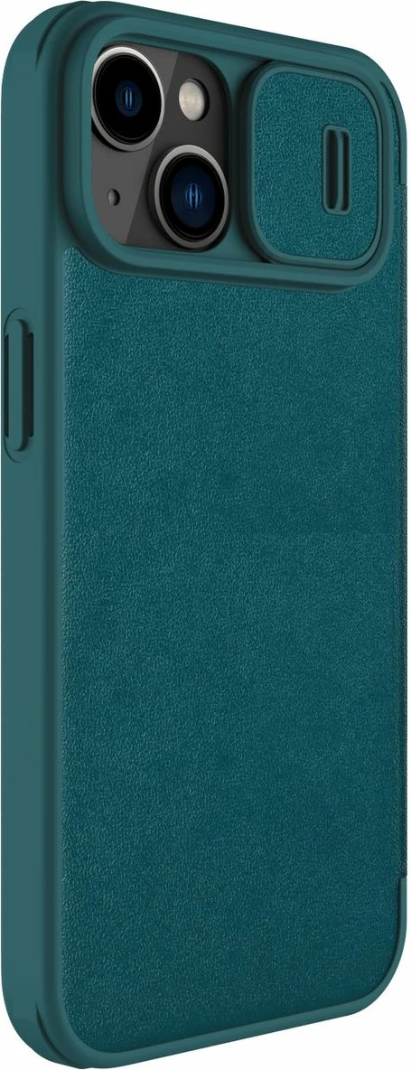 Mbështjellës Nillkin Qin Leather Pro Case për iPhone 14 Plus, me kapak dhe mbrojtje kamere, Gjelbër