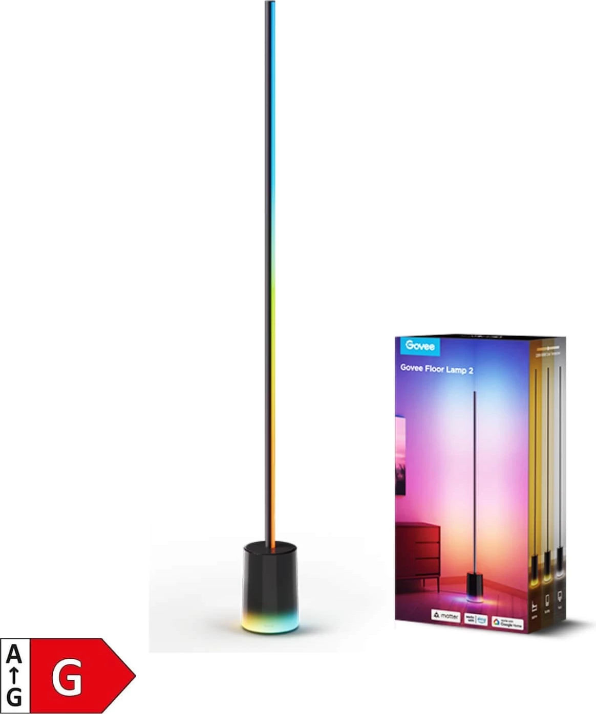 Lampë dyshemeje smart Govee Floor Lamp 2 RGBICWW, E zezë
