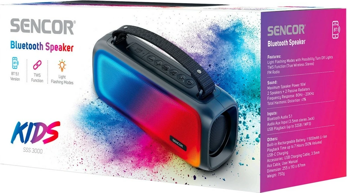 Altoparlant Bluetooth Sencor SSS 3000 KIDS, 16W, panel LED, i zi