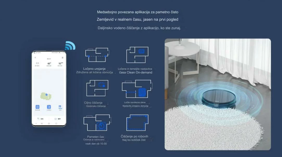 Robot fshesë me korrent Lydsto G1, 3300Pa, me funksion larjeje, Wi‑Fi, bateri 2600mAh, e bardhë