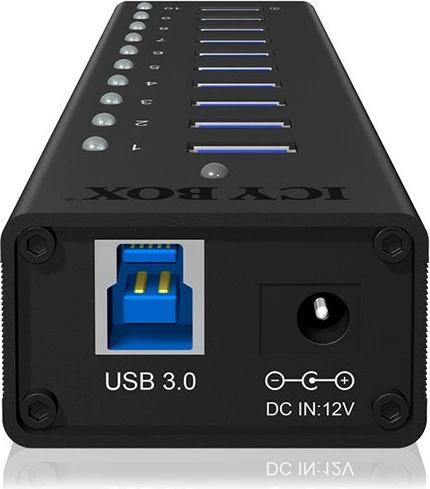 USB hub ICY BOX IB-AC6110, 10 porta, USB 3.2 Gen 1, alumini, e zezë