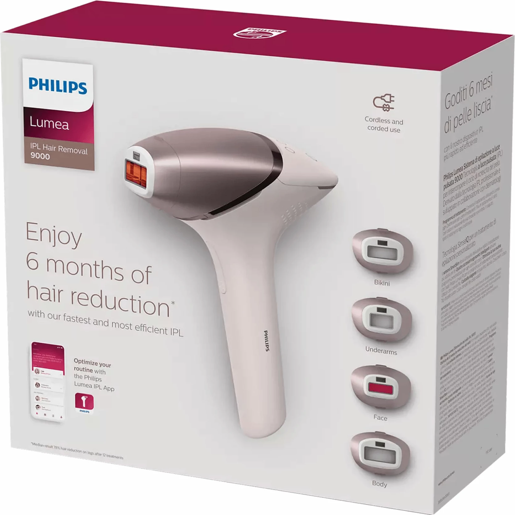 Epilator IPL Philips Lumea BRI977/00 SenseIQ 450,000 pulse drite, 4 shtojca, ari rozë
