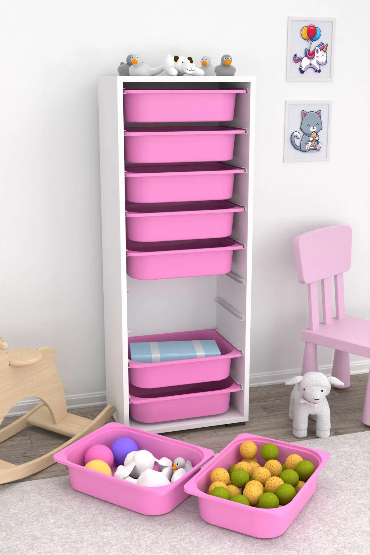 Dollap multifunksional Hanah Home, Zola 9N, i bardhë, rozë