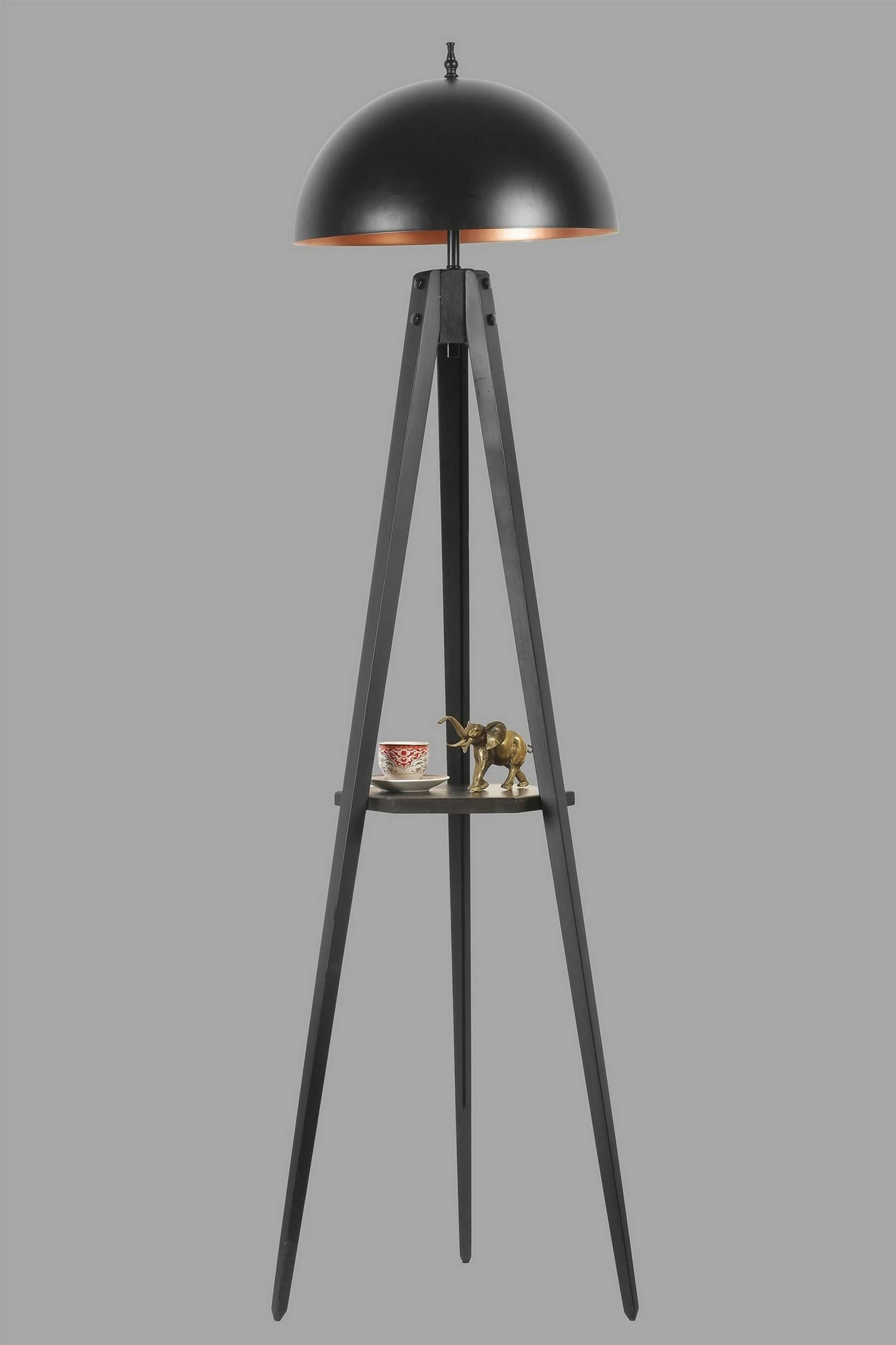 Llambë dyshemeje tripod me raft, ngjyrë e zezë, Opviq, retro, e madhe