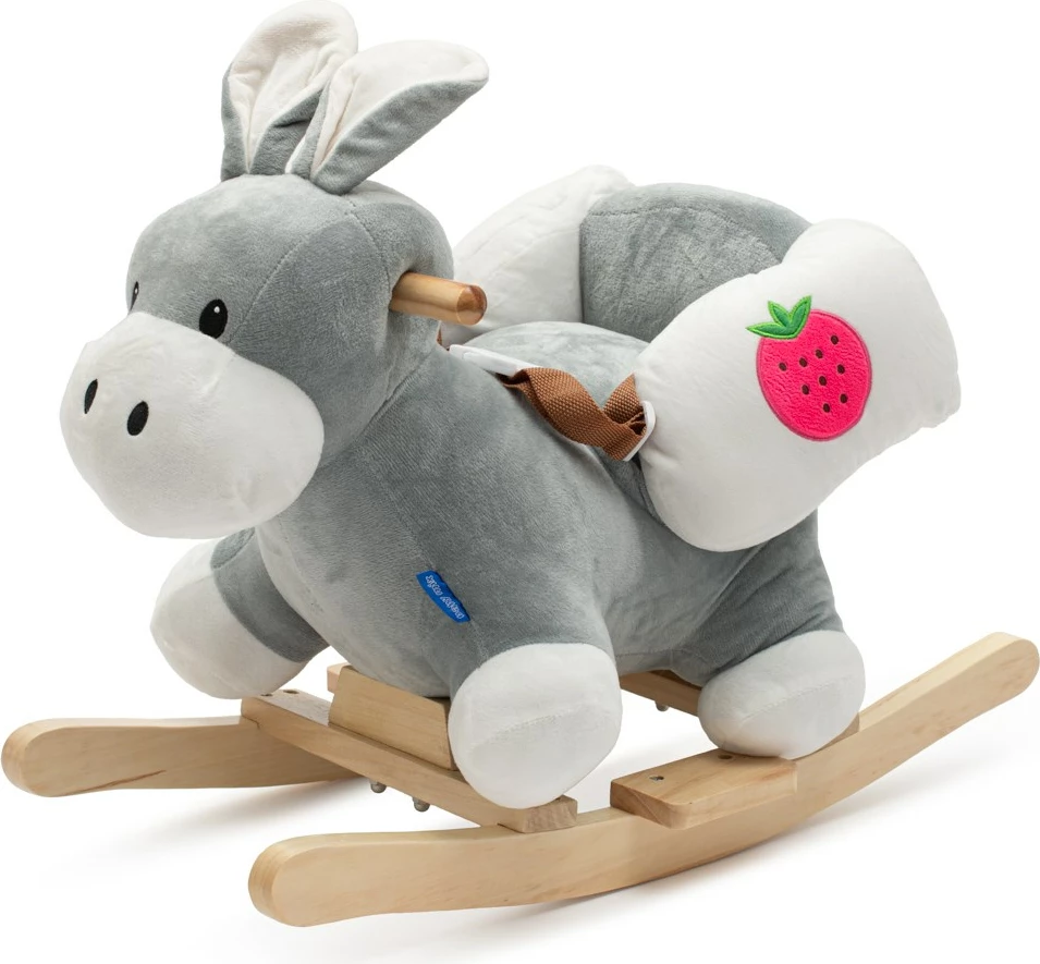 Lodër lëkundëse Baby Mix gomar me melodi, shina druri, rripa sigurie, deri 25 kg, 12m+, kafe