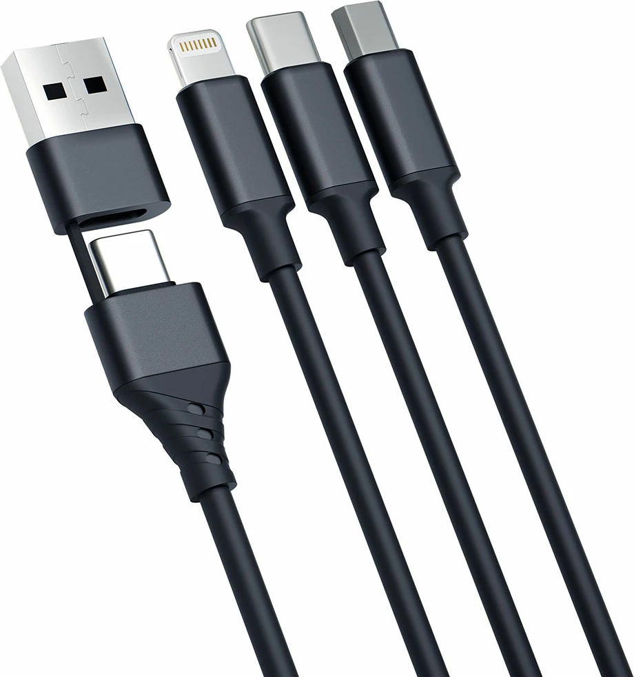 Kabllo 3in1 3mk Hyper Cable, 1.5m, USB-A në USB-C/Micro USB/Lightning, e zezë