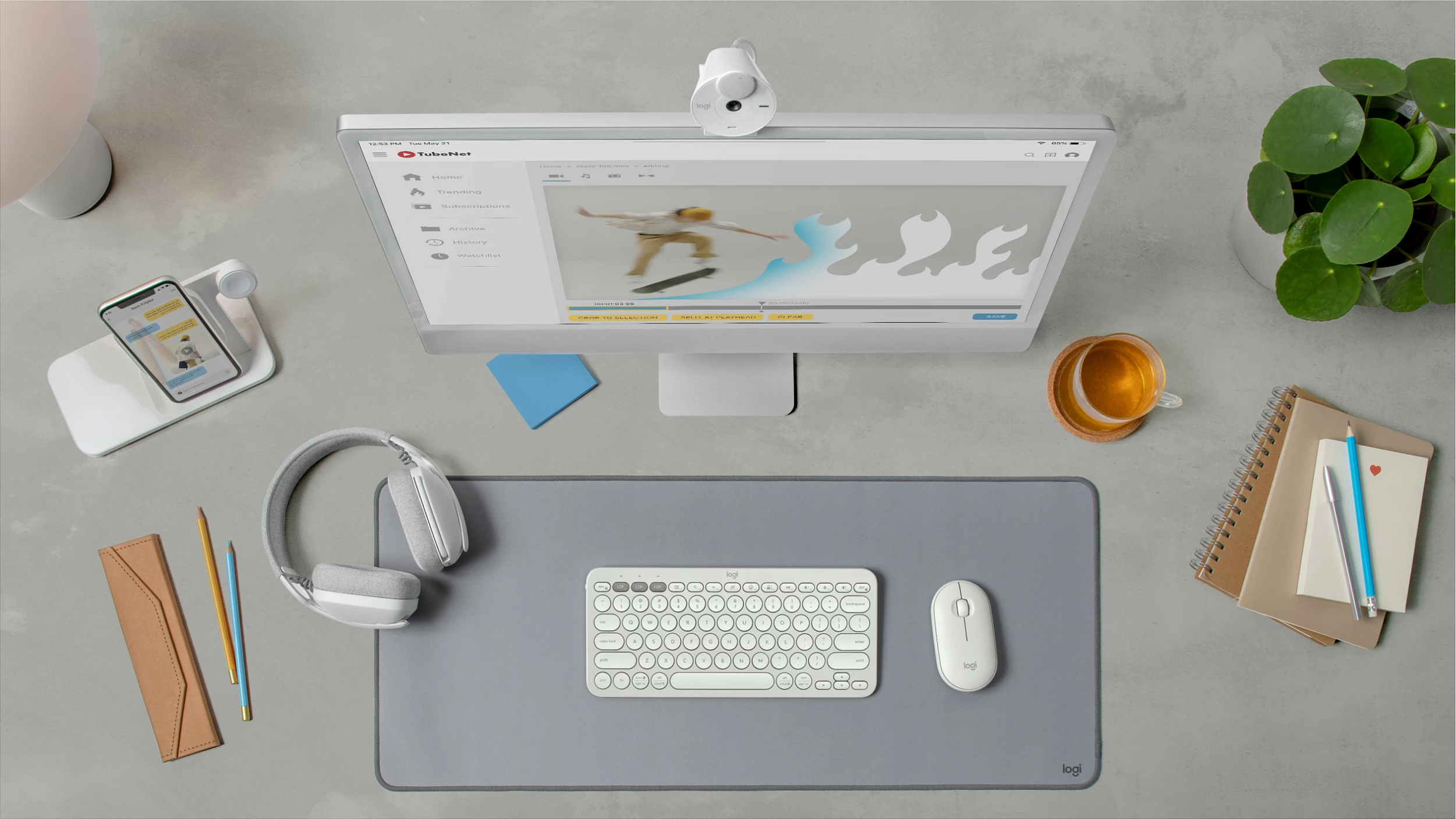 Set tastierë dhe maus Logitech Pebble 2, pa kabllo, gjermanisht, e bardhë
