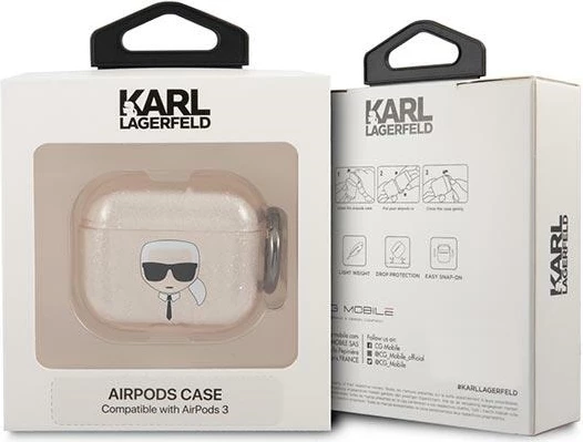 Mbështjellës Karl Lagerfeld KLA3UKHGD për AirPods 3, glitter, ari