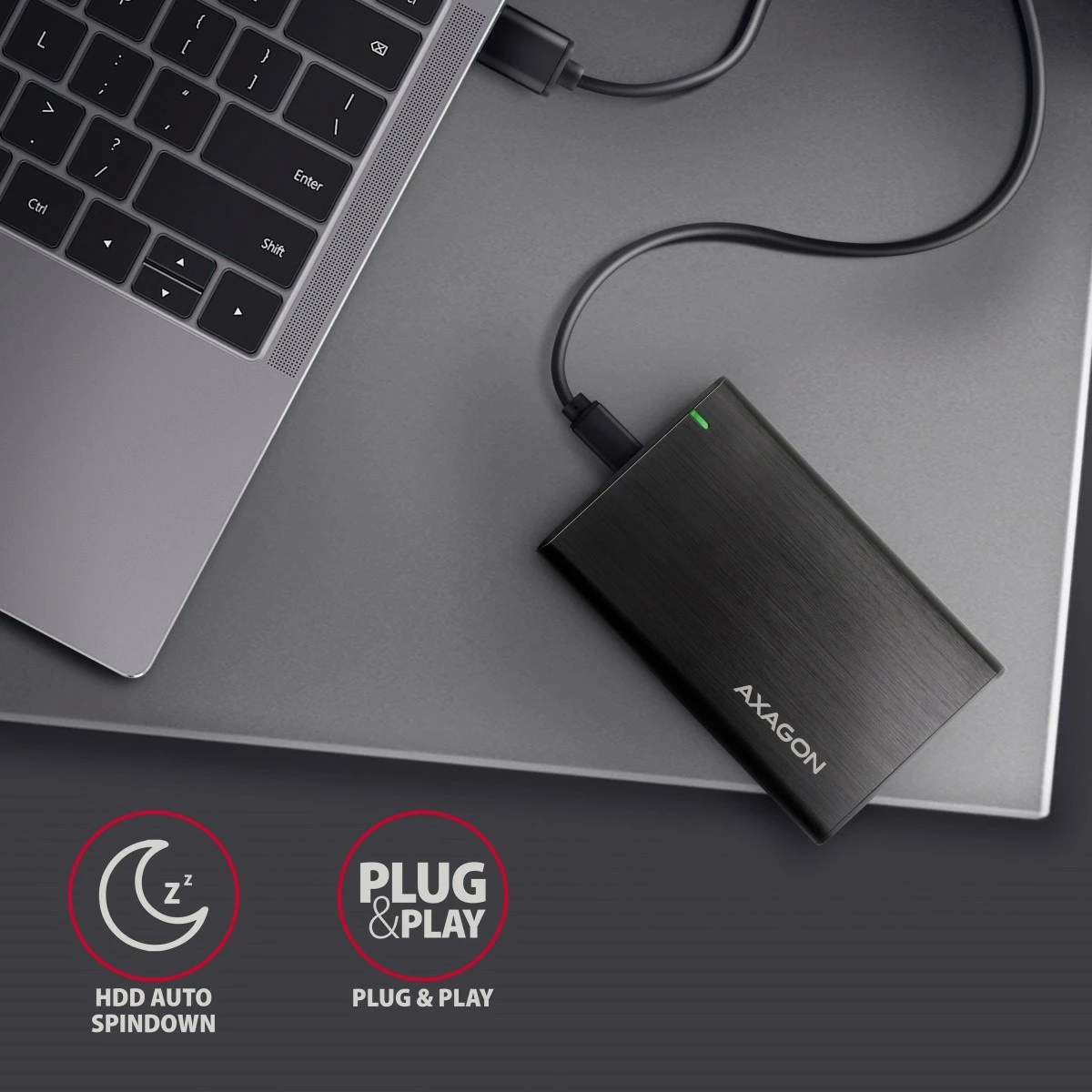Kasë e jashtme AXAGON EE25-A6C për SSD/HDD 2.5", USB-C 3.2 Gen 1, alumini, karbon