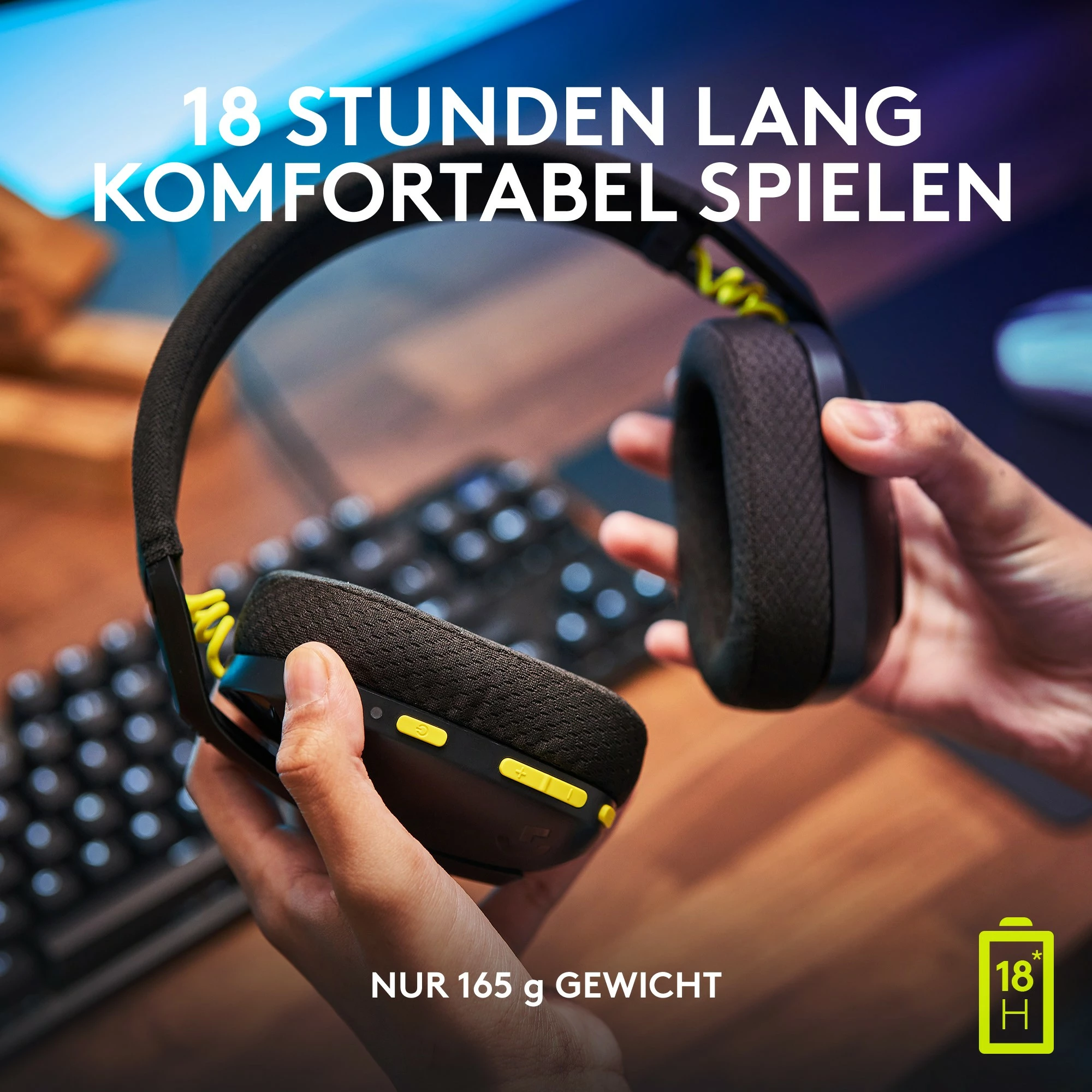 Kufje gaming Logitech G435 LIGHTSPEED, pa tela, e zezë dhe e verdhë neon