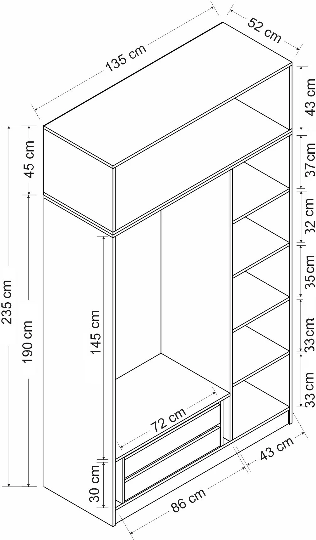 Dollap rrobash Skye Decor, dore, 135x235x52cm