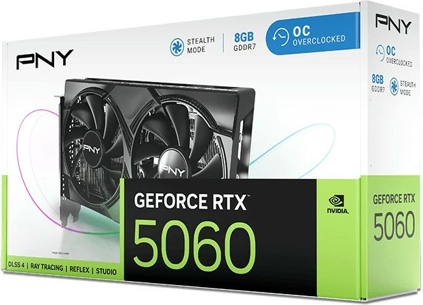 Kartelë grafike PNY GeForce RTX 5060 OC, 8GB DDR7, PCI-E 8x, Dy ventilatorë, E zezë