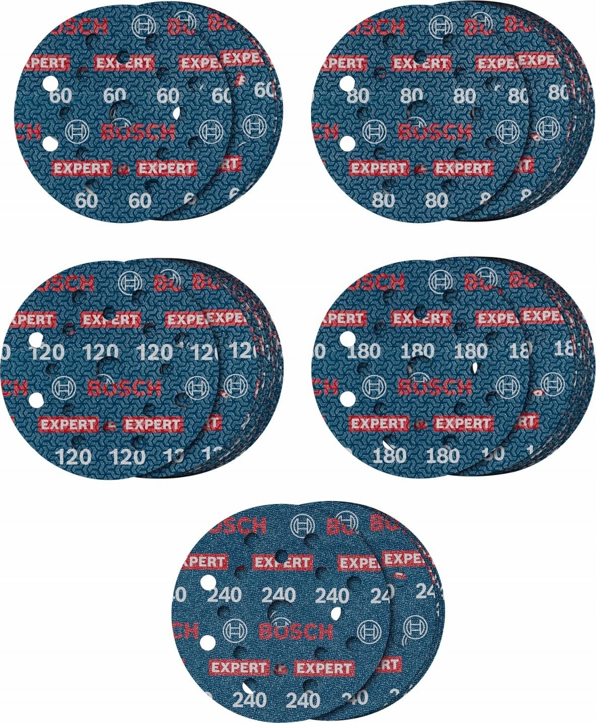 Disk zmerile Bosch EXPERT O780 150 mm, me rzep, set 55 copë (60/80/120/180/240)