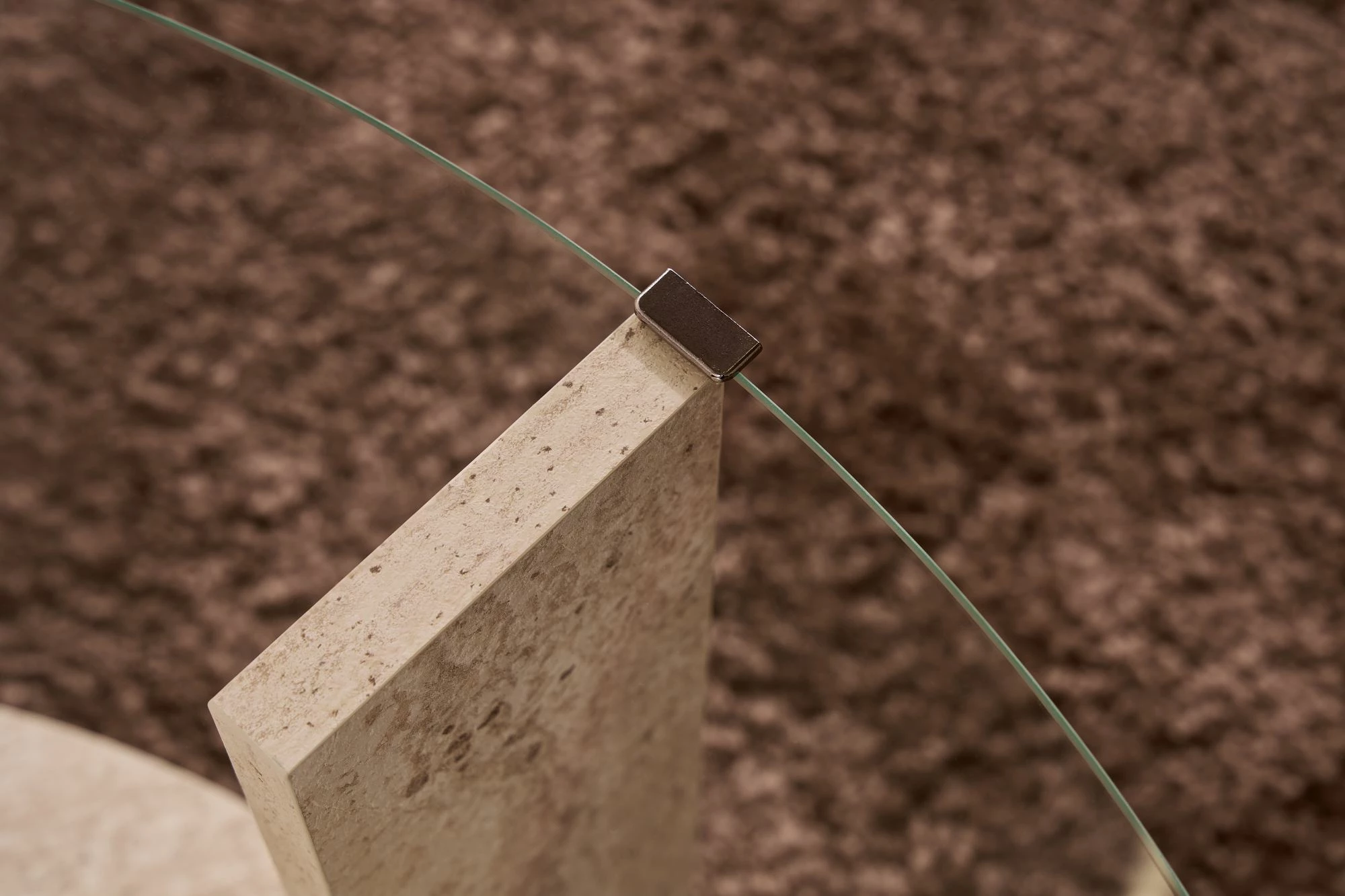 Tavolinë kafeje Nordure, Clara, travertin, transparente