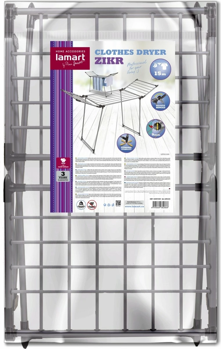 Tharëse rrobash Lamart LT8104 ZIKR, sipërfaqe tharjeje 15 metra, argjend