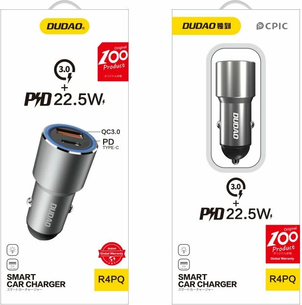 Karikues veture Dudao R4PQ, 22.5W, 2 porta USB-A/USB-C, Gri