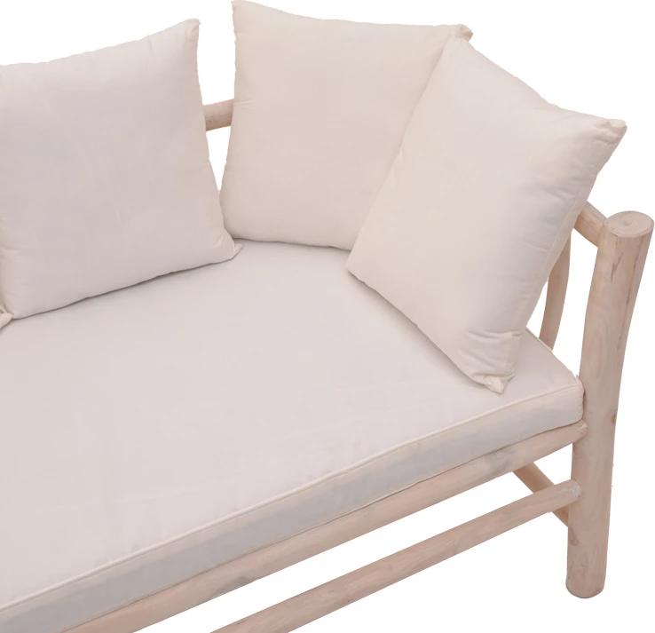 Divan dy-vendësh Dranjere ngjyrë natyrale dru tik me pëlhurë bezhë 167x80x71cm