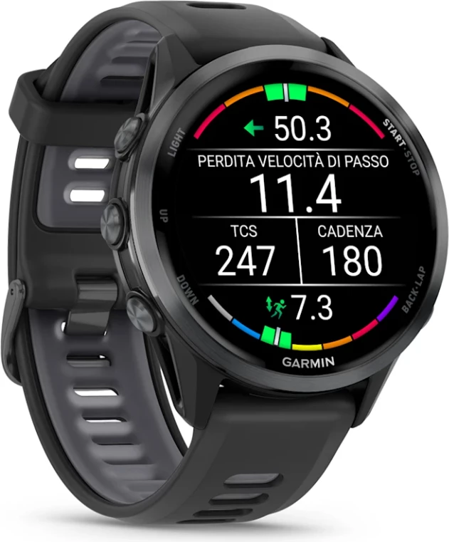 Smartwatch Garmin Forerunner® 970 Carbon Gray DLC Titanium (Black Case, Black/Translucent Whitestone Strap)