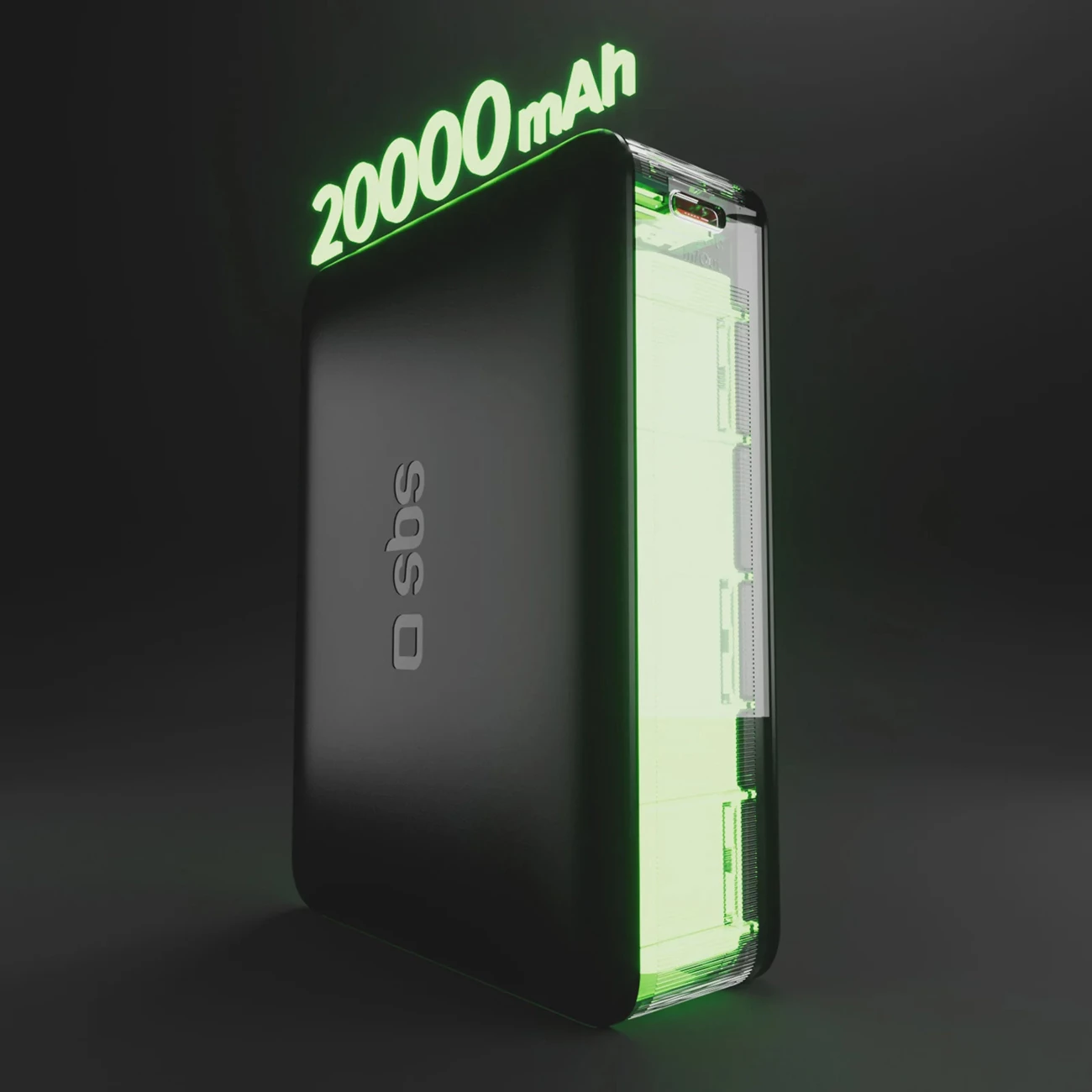 Powerbank SBS 20000mAh 65W PD AFC me USB-C/USB-A, e zezë