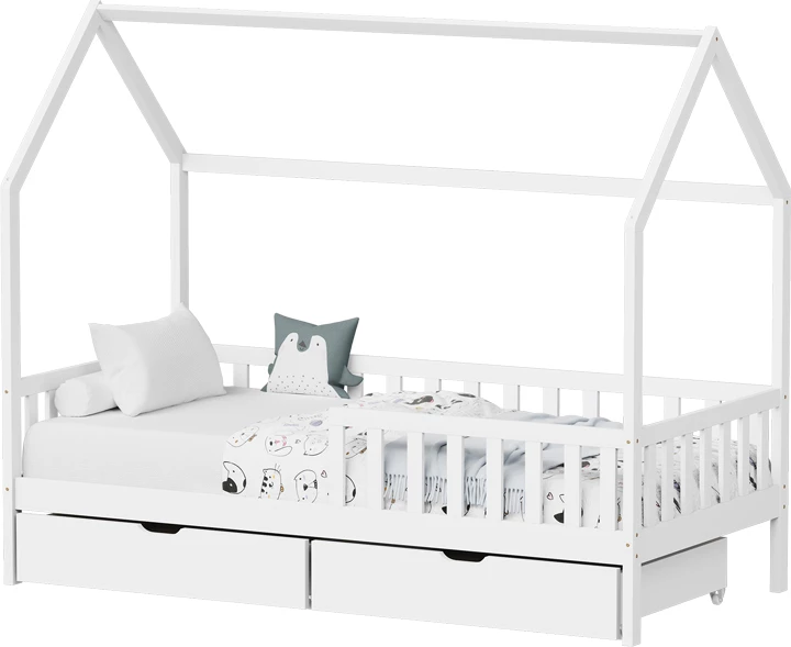 Krevat fëmijësh Montessori Piccolo me hapësirë ruajtëse, ngjyrë e bardhë, dru pishe, 90x190cm