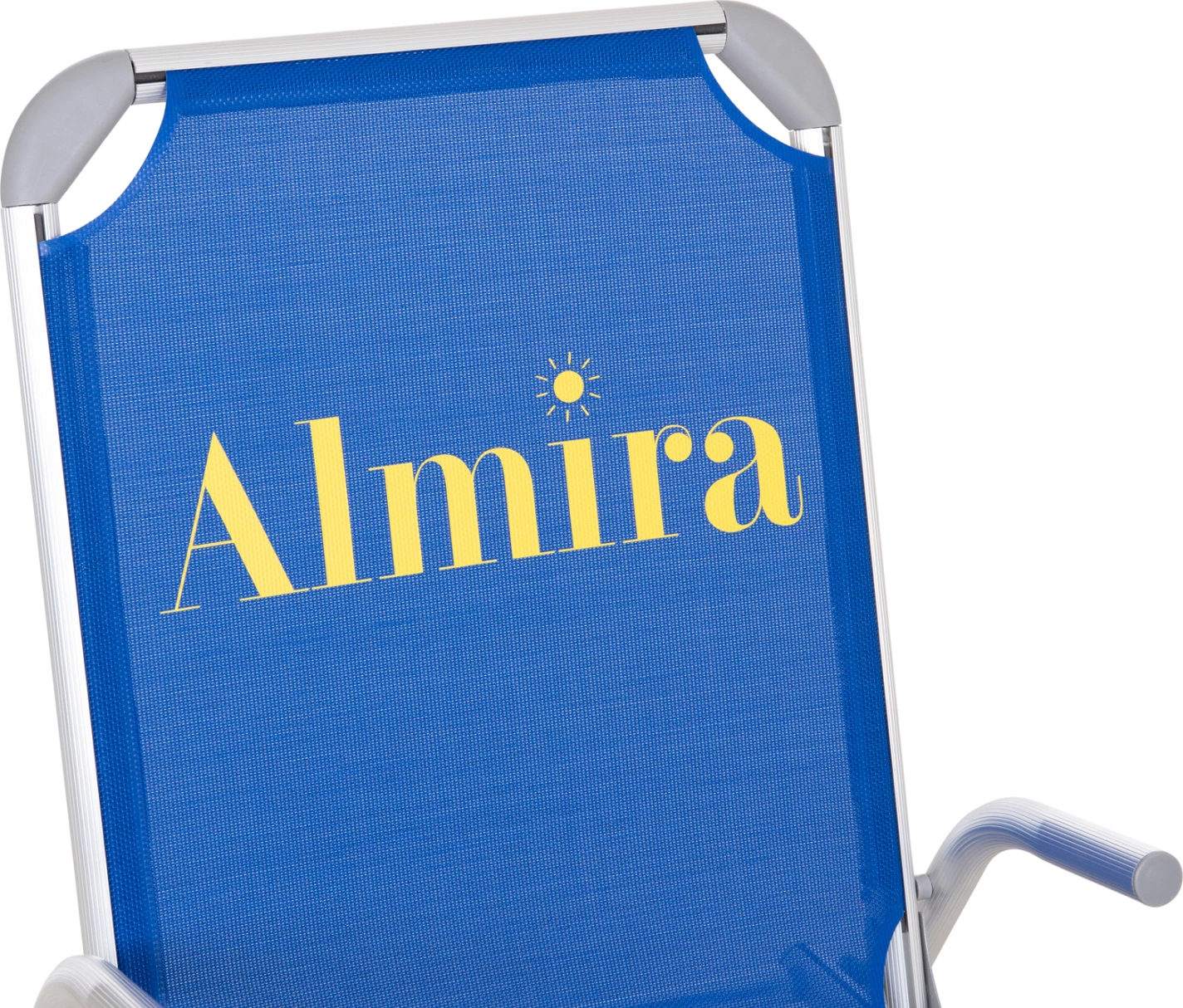 Karrige plazhi e ngritur, alumin i fortë, Almira FH6431.01, tekstilene blu, 53x68x80cm