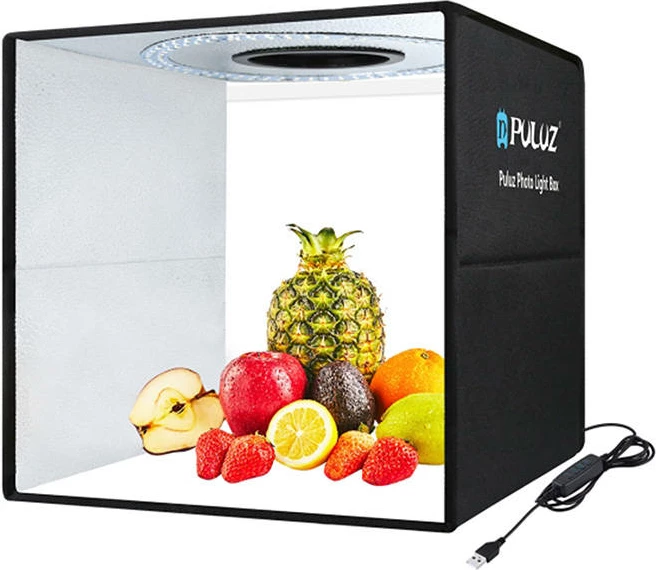 Studio fotografike portabile Puluz PU5041B, 40x40x40cm, 160 LED, 12 sfonda, e zezë