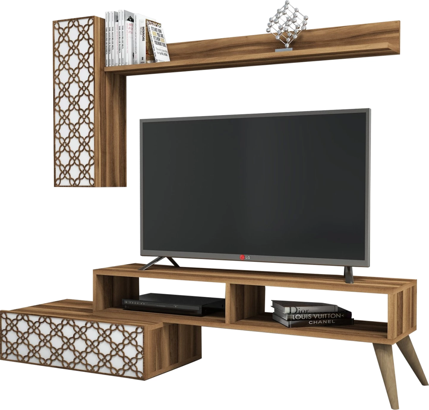Set mobiljesh për TV, ngjyrë arre dhe e bardhë, FH9518.04, 150x37.2x37.8H cm