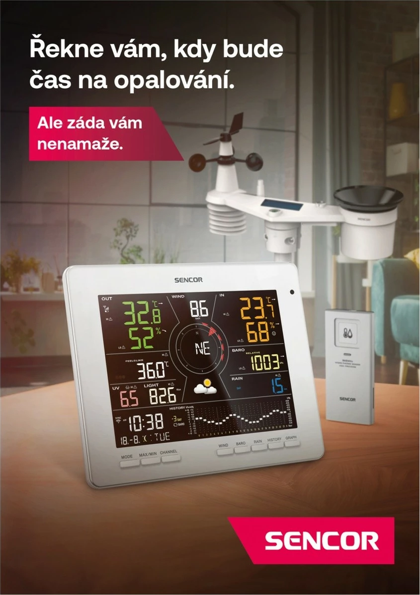 Stacion moti SMART Sencor SWS 16600 WiFi SH, me sensor 7-në-1 dhe TH, i bardhë