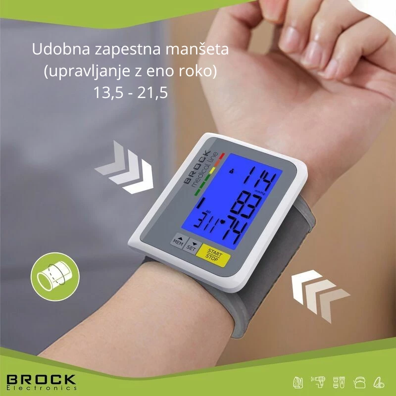 Matës tensioni digjital për kyç Brock LS 810 S, memorie 60 matje, manshetë 13.5–21.5 cm, bateri e rikarikueshme, gri