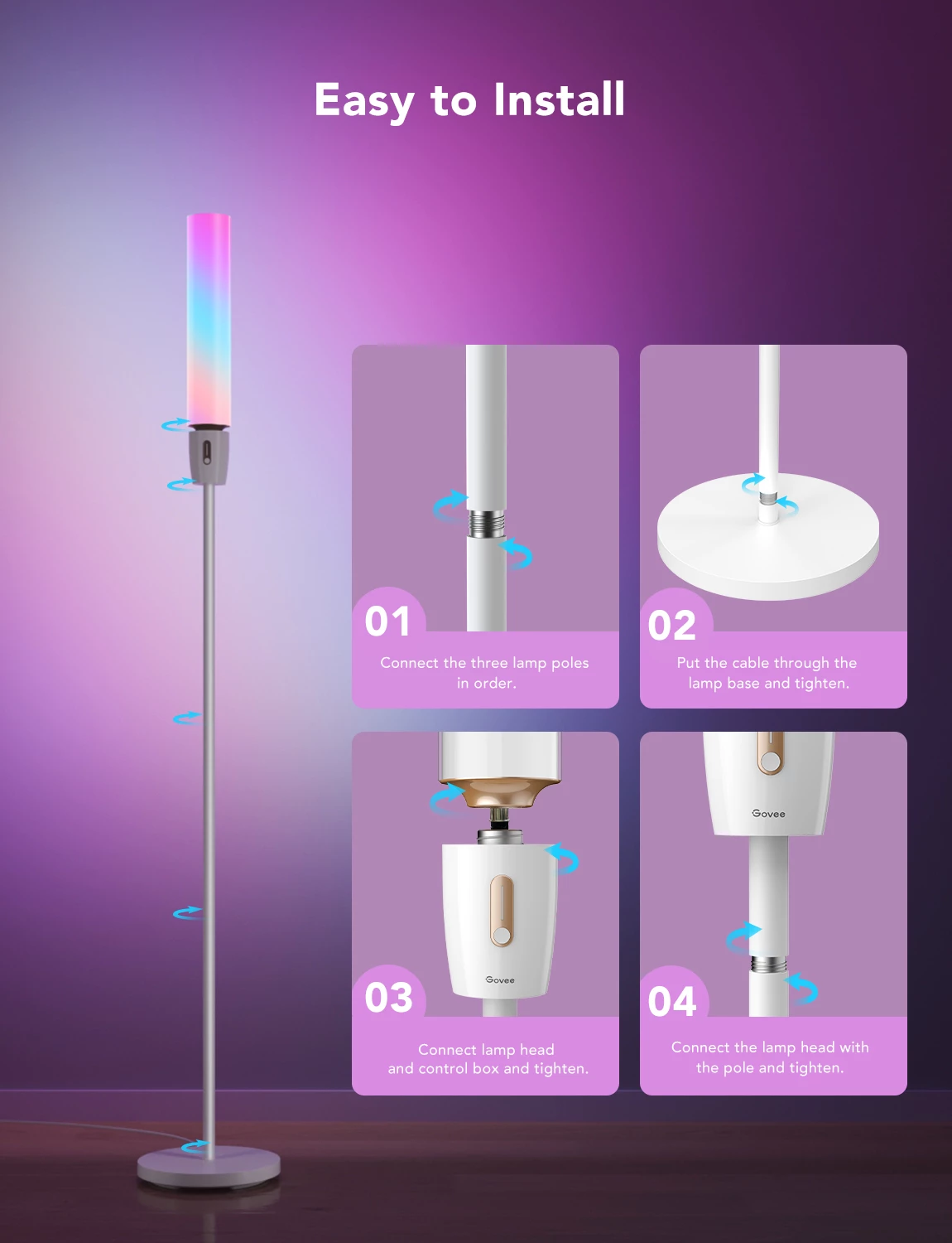 Llambë dyshemeje Govee RGBICWW Cylinder H6078, 140 cm, smart me aplikacion, prizë EU