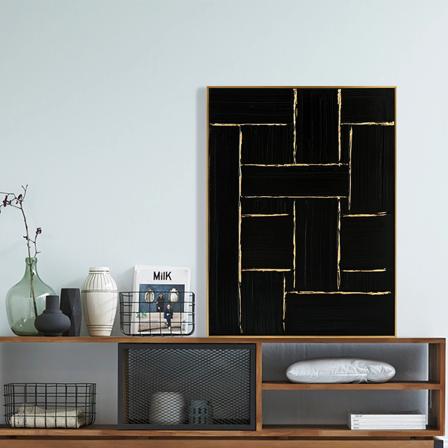 Pikturë muri FH4550 me kornizë PS ngjyrë bezhë-kanavacë e zezë-dorëpunuar 62x4,5x82H cm