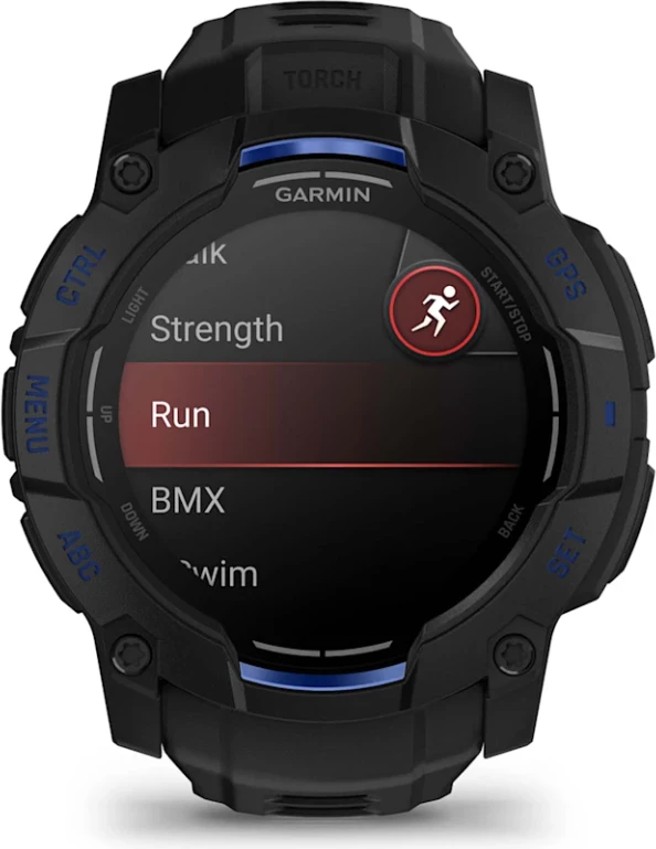 Smartwatch Garmin Instinct® 3, AMOLED, Black/Black-Bolt Blue strap, 50 mm