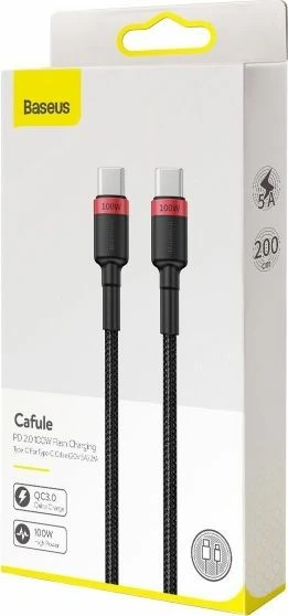 Kabel USB-C në USB-C Baseus BSU1520REDBLK 2 m 100W USB 3.0, zi/kuq