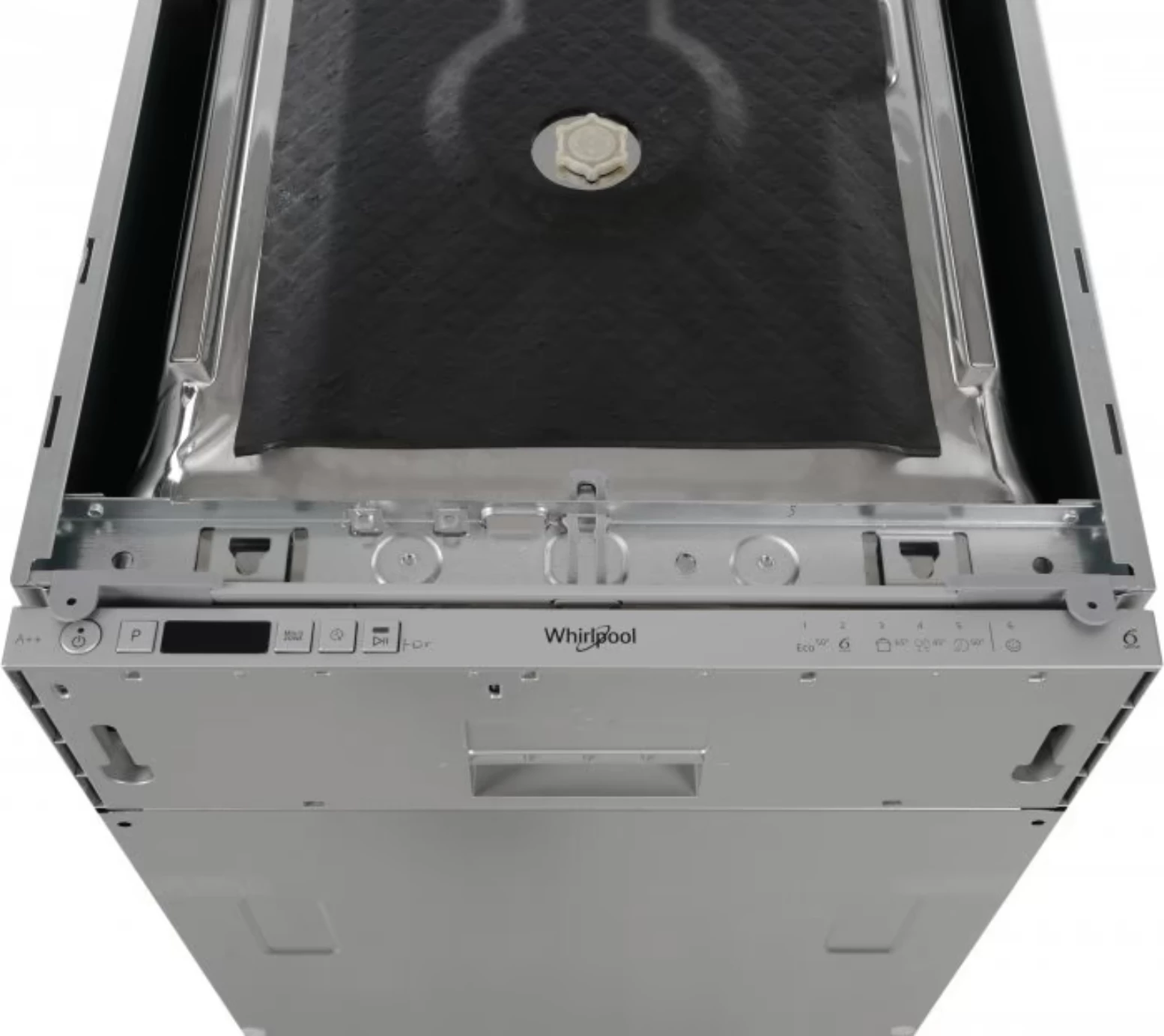 Enëlarëse e integruar plotësisht Whirlpool WSIC 3M27, 45 cm, 10 servise, klasa E, 6th Sense, FlexiSpace, argjendtë