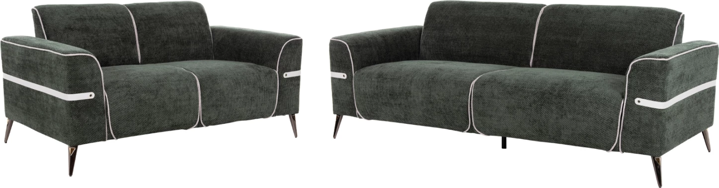 Set divanësh 2 pjesë FERIN FH6070.03, pëlhurë e gjelbër, këmbë metalike ngjyrë kafe e errët