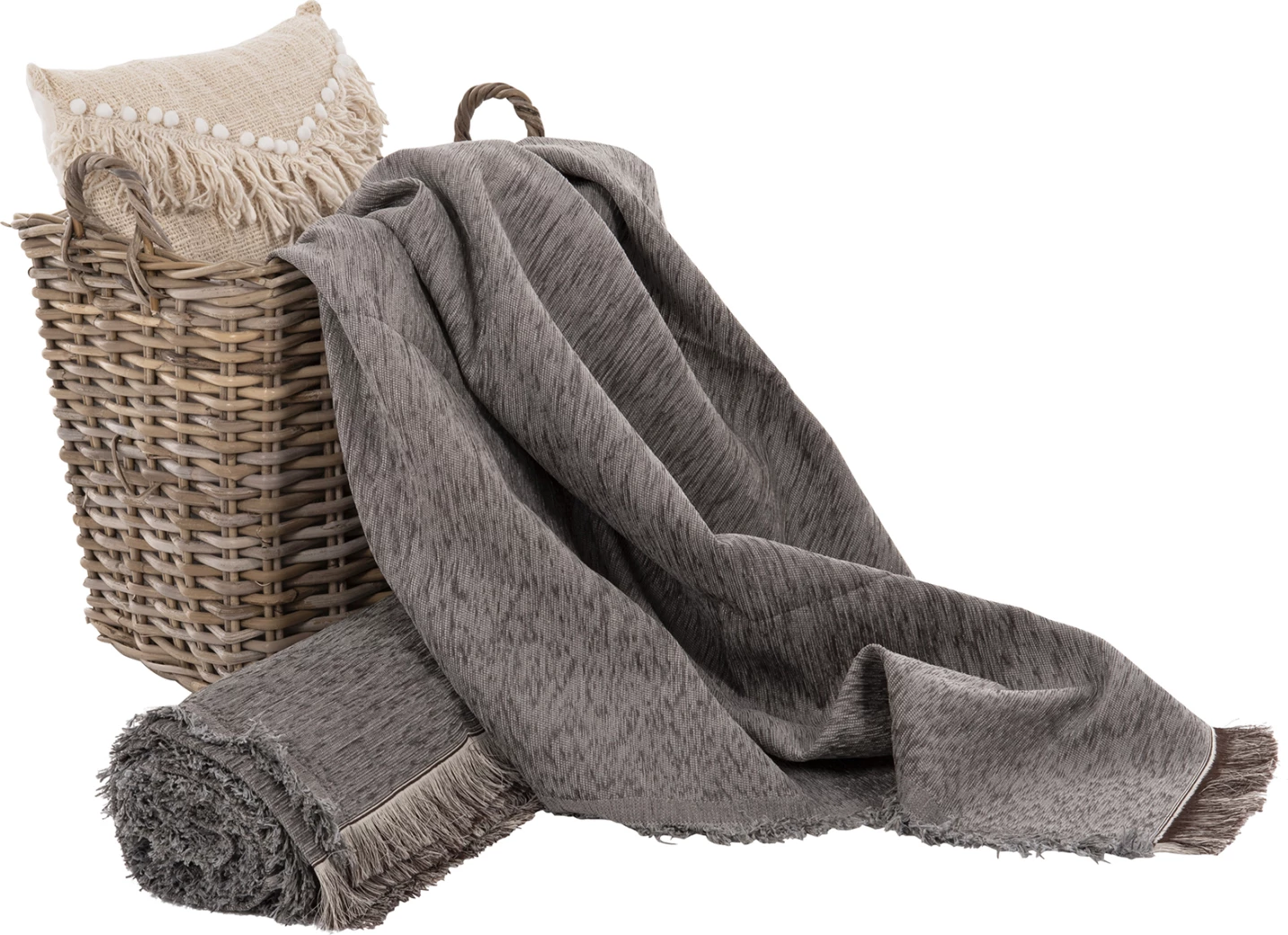 Mbulesë divani me franja DREAMTOPIA FH12164.08 ngjyrë gri 178x178cm