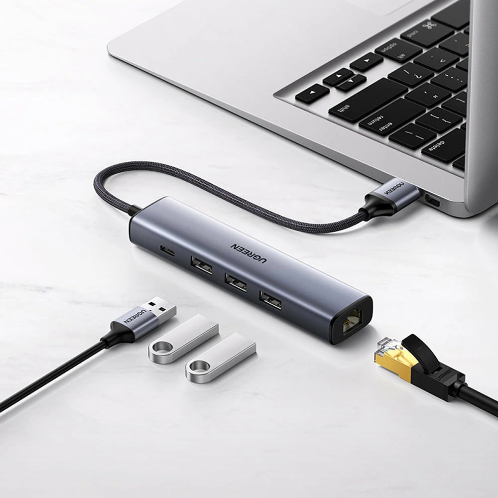 Adapter HUB multifunksional Ugreen CM475, 3x USB 3.0, Ethernet RJ-45, USB Type C PD, Gri