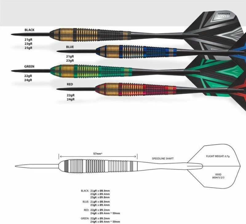 Shigjeta për dart Harrows Vivid, për meshkuj dhe femra, me ngjyra