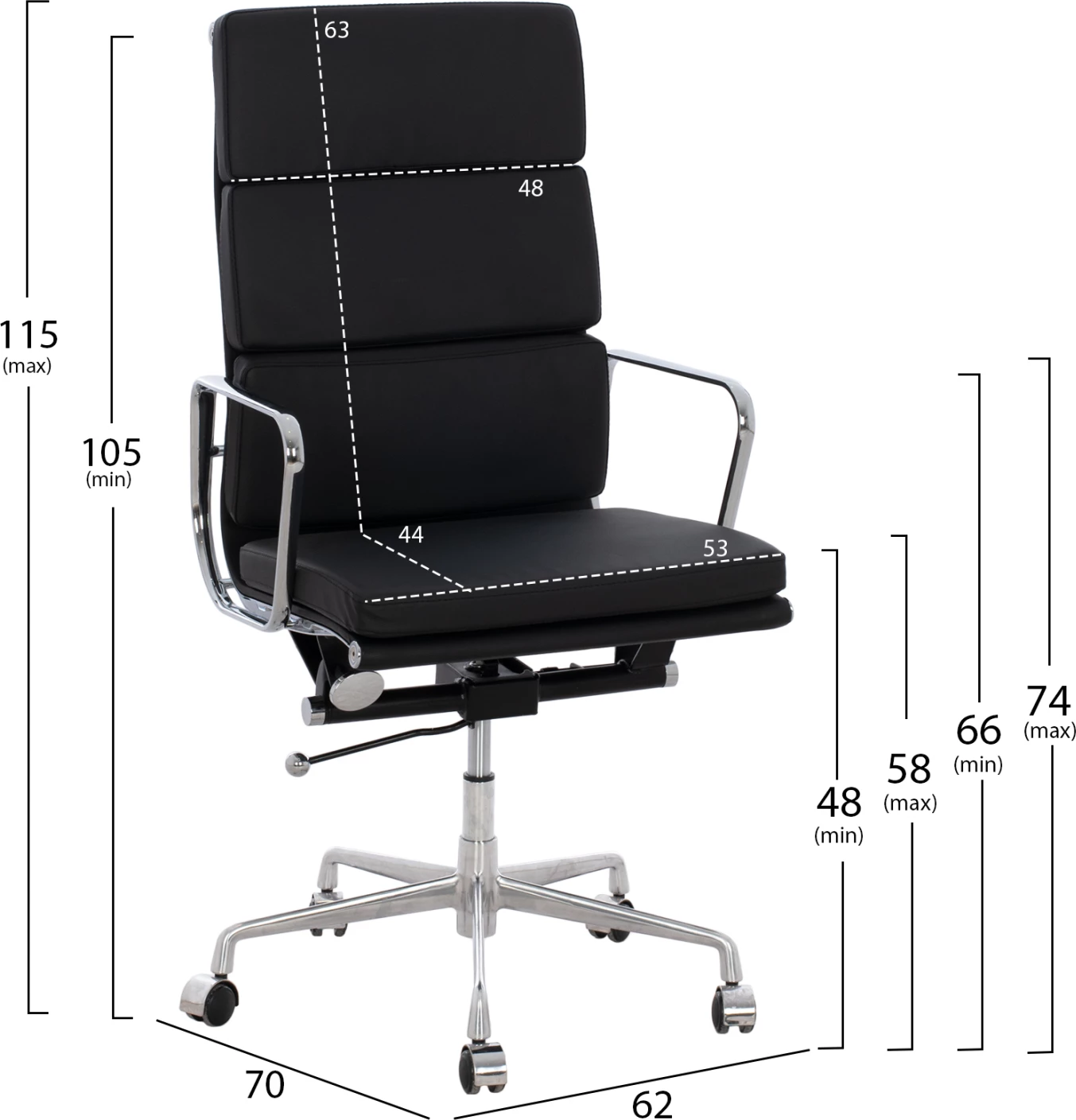 Karrige superiore për zyre me kornizë alumini të zezë FH1172.01 62x70x115 cm