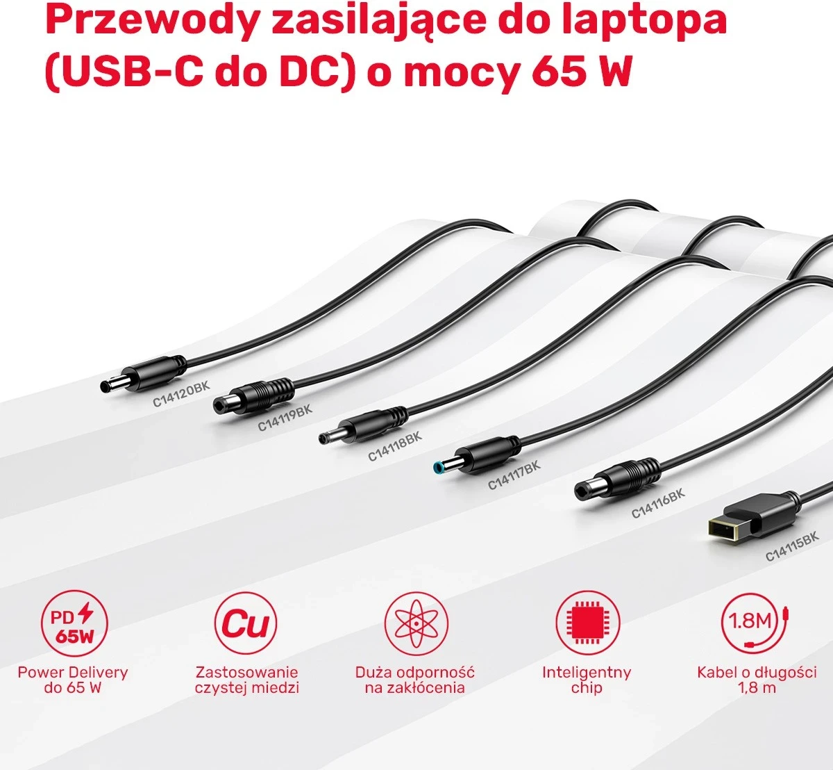 Kablli i energjisë për laptop HP Unitek, 65W USB-C - DC4,5mm, ngjyrë e zezë