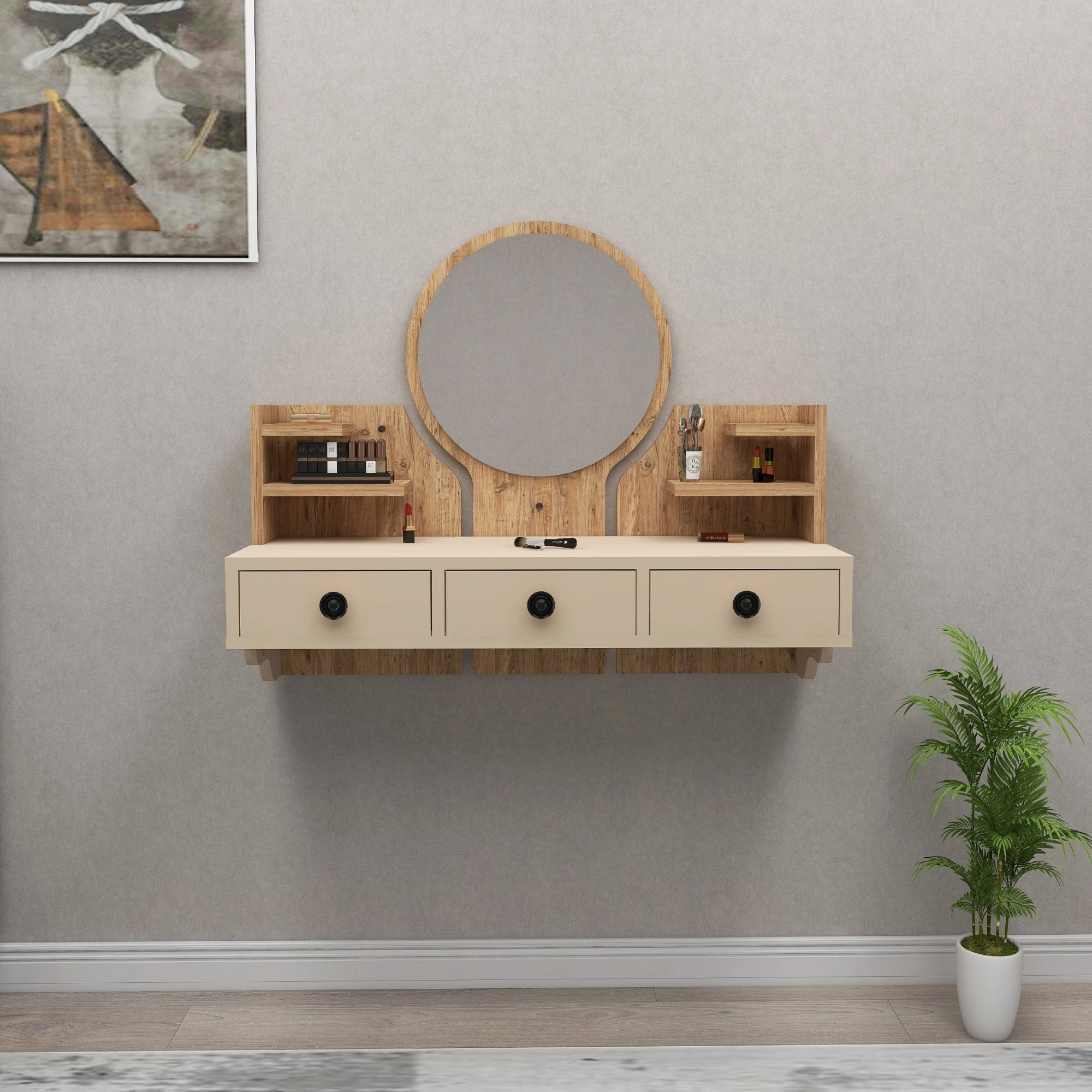 Tavolinë grimi Hanah Home, Polina, ngjyrë Atlantic Pine dhe bezhë