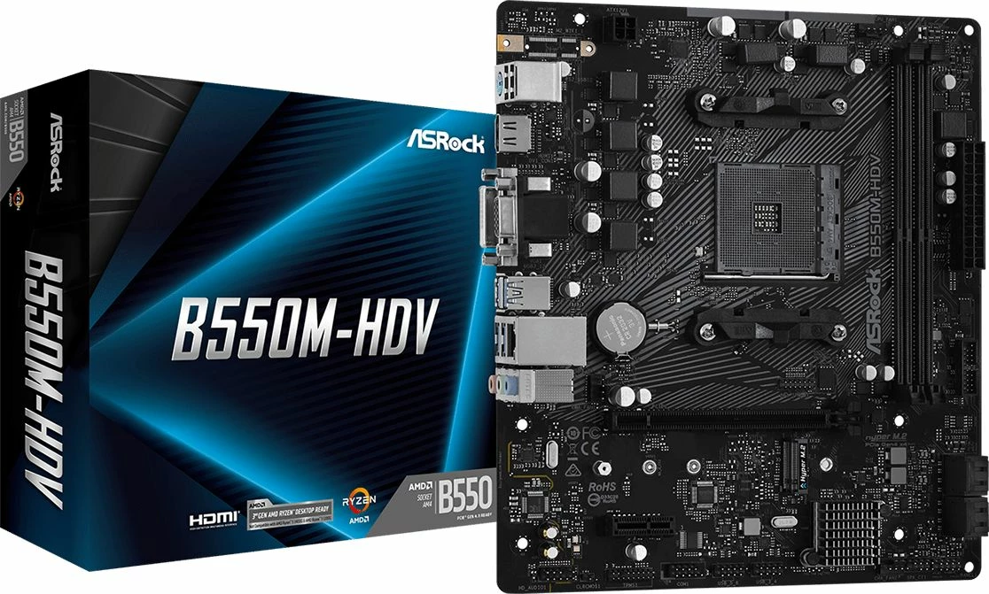 Pllakë amë ASRock B550M-HDV Micro-ATX, Socket AM4, DDR4 64GB, M.2 PCIe 4.0, HDMI/DVI/VGA, e zezë