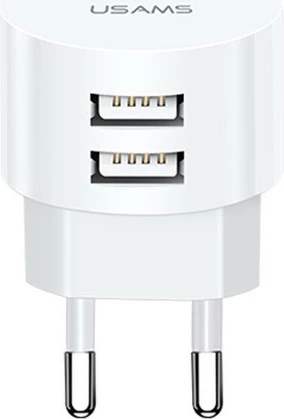 Karikues rrjeti USAMS T20, 2xUSB, 2.1A, i bardhë