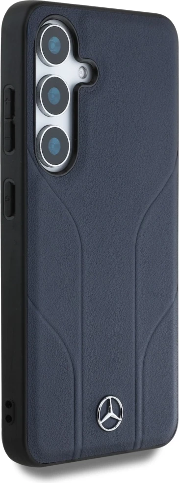 Mbështjellës Mercedes Leather Debossed Lines MagSafe për Samsung Galaxy S25, Kaltër