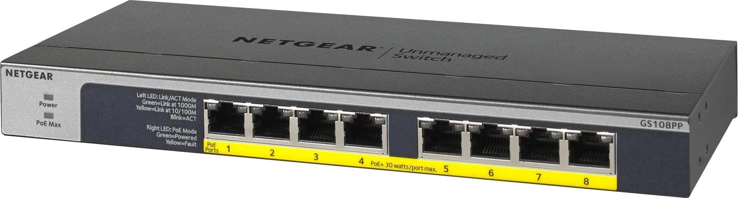 Switch Netgear GS108PP-100EUS, 8 porta, PoE, Gigabit