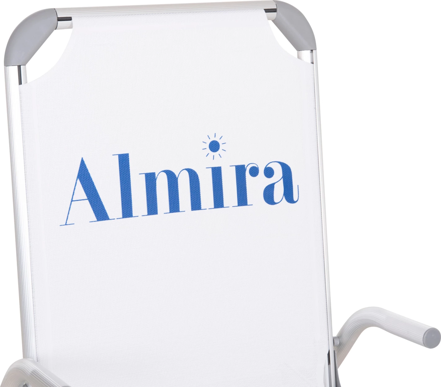 Karrige plazhi e ngritur, alumin i rëndë, Almira FH6431.03, tekstilene e bardhë, 53x68x80cm