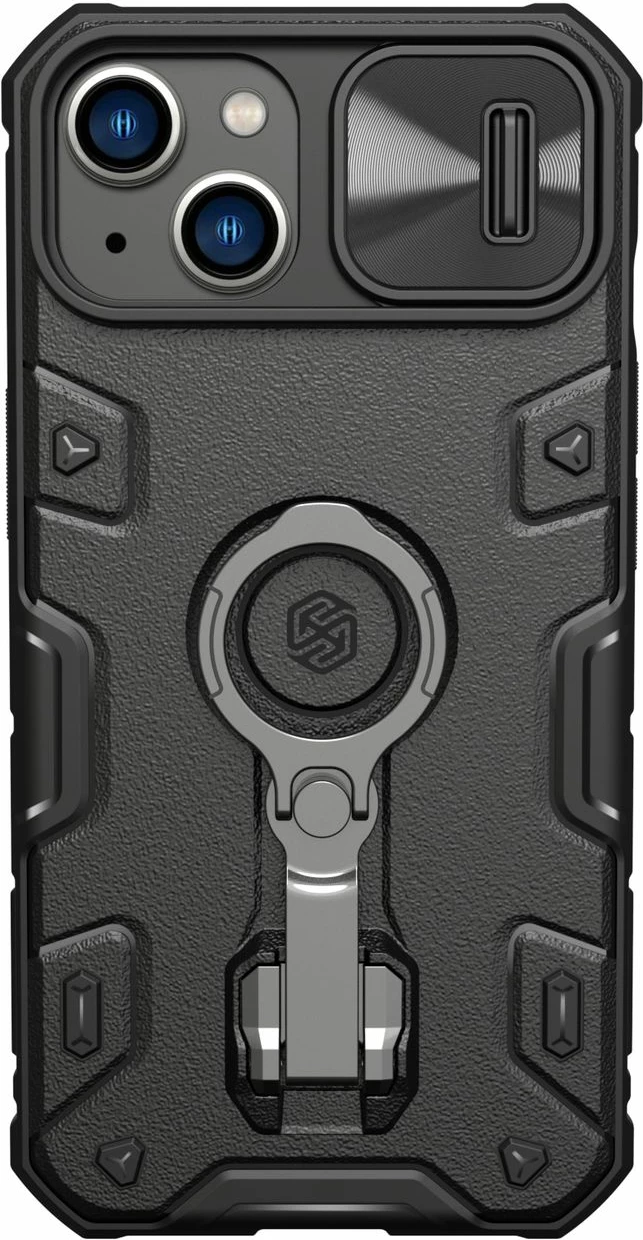 Mbështjellës Nillkin CamShield Armor Pro Magnetic për iPhone 14 Plus, me kapak kamere, unazë dhe MagSafe, i zi