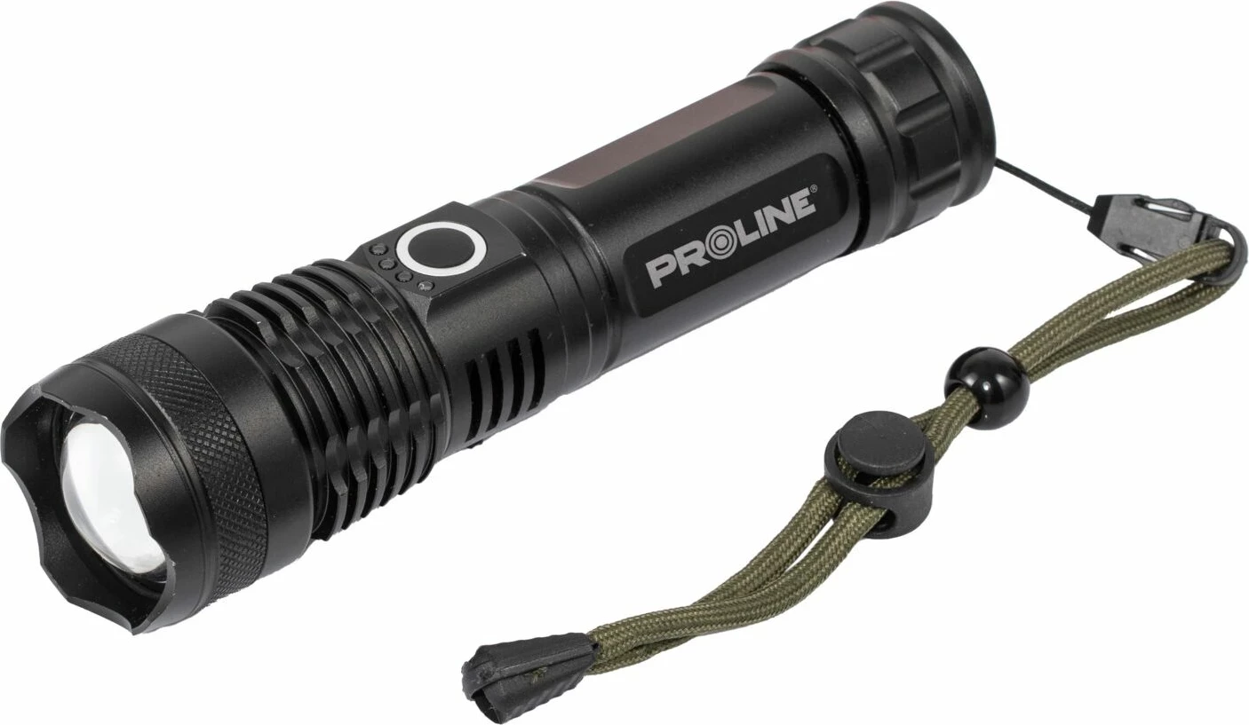 Lampë dore LED PROLINE 51043 600lm USB-C rikarikim, zoom, bateri 1200mAh, 5 mënyra, me kabllo USB-C + adaptor 3xAAA, e zezë