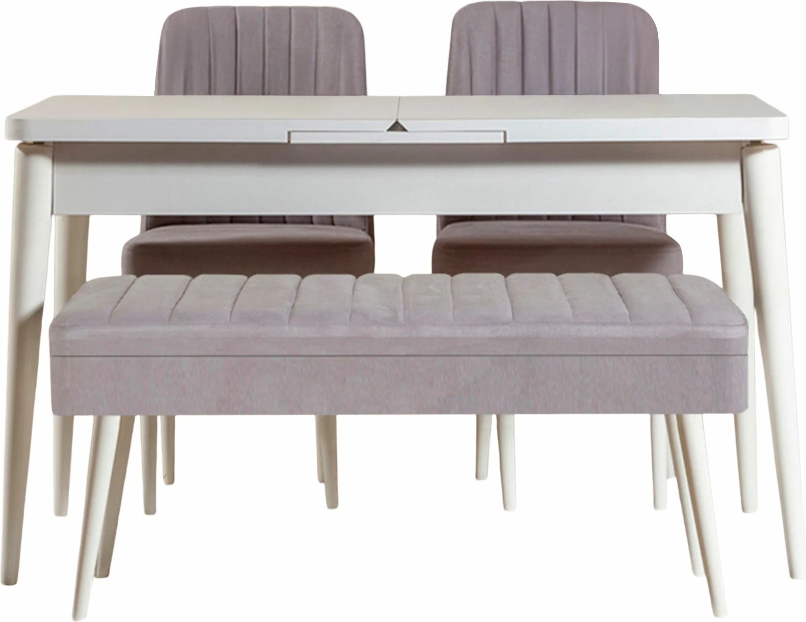 Set tavoline me karrige për ngrënie, e zgjatshme, 4 pjesë, Skye Decor, Vina 0701 - 3, e bardhë, gri